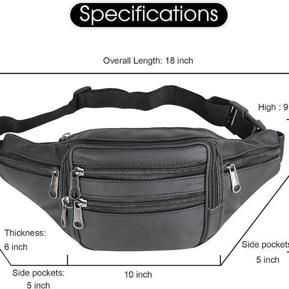 Leather Fanny Pack Travel Waist Bag 7 Pockets Waist Pack.Suitable for Outdoor Mo - Picture 3 of 9